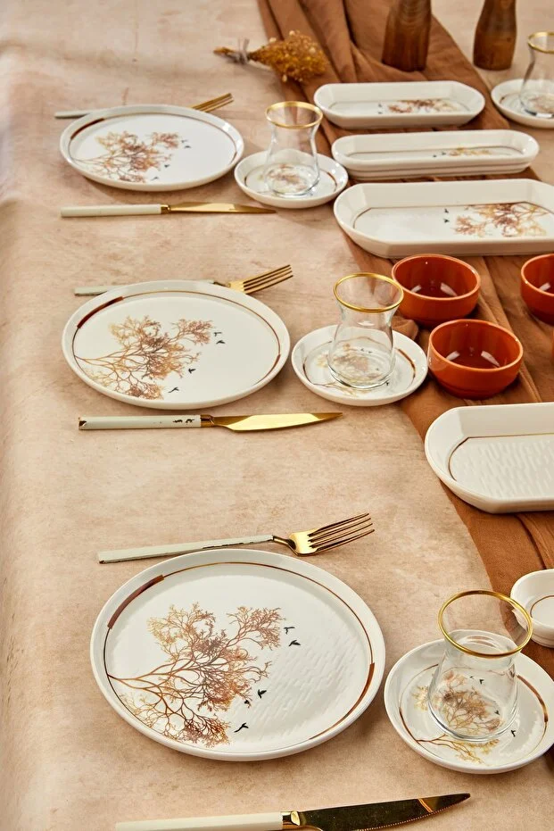 Gold Lüx Seramik Dilek Ağacı 22 Parça Kahvaltı Takımı